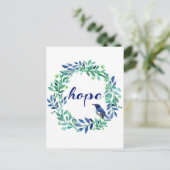 Krans en vogel "hoop" citaat briefkaart (Staand voorkant)