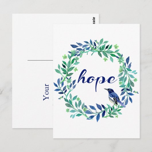 Krans en vogel "hoop" citaat briefkaart (Voorkant / Achterkant)