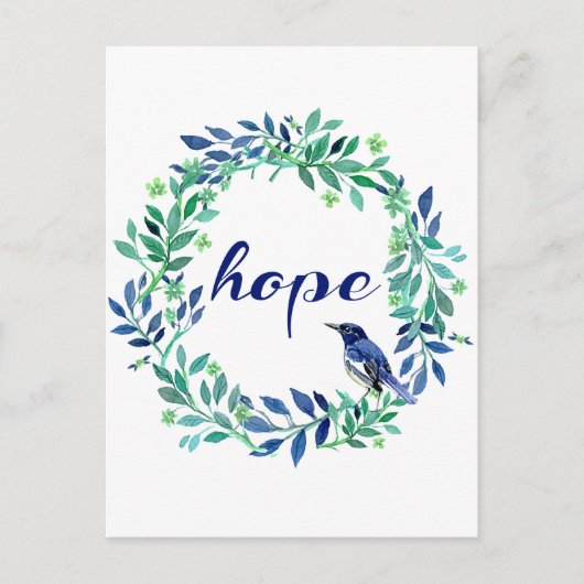 Krans en vogel "hoop" citaat briefkaart (Voorkant)