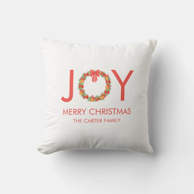 Krans Familie Kerstmis Vrolijk Kussen (Voorkant)