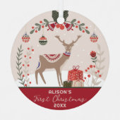 Krans Foto Gepersonaliseerde Baby's Eerste Kerstmi Metalen Ornament (Voorkant)