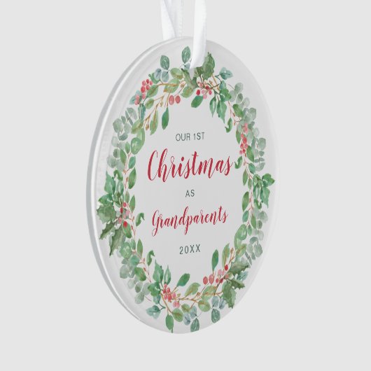 Krans Foto Onze Eerste Kerstmis als Grootouders Ornament (voorkant)