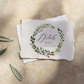 Krans gebladerte botanische groene schuur bruiloft notitiekaartje