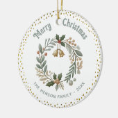 Krans gebladerte Goud Glitter Kerstmis Familie Fot Keramisch Ornament (Links)