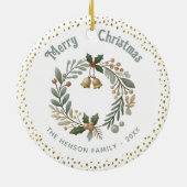 Krans gebladerte Goud Glitter Kerstmis Familie Fot Keramisch Ornament (Achterkant)