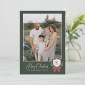 Krans gestreepte strik 4 monogram foto kerstkaart (Staand voorkant)