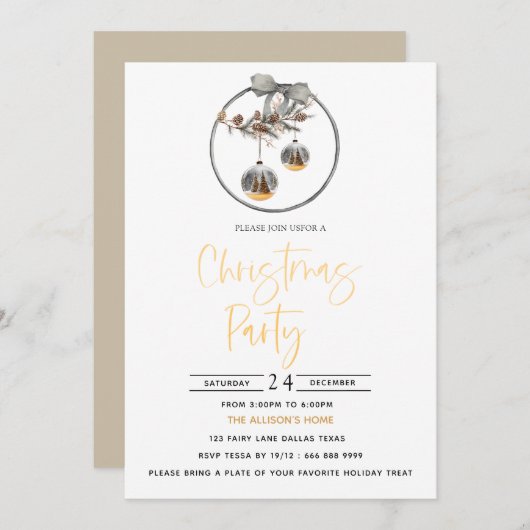 Krans Gezellige Natuur Kerstfeest Uitnodiging (Voorkant / Achterkant)