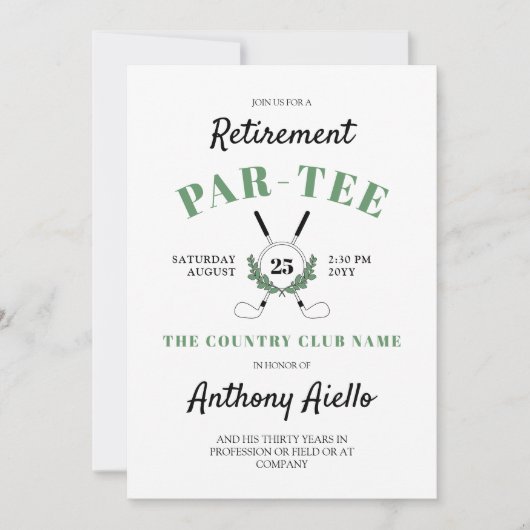 Krans Golf Thema Pensioen Party Kaart (Voorkant)