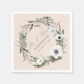 Krans Greenery Anemone Bloemen Huwelijk Waterverf Servet (Voorkant)