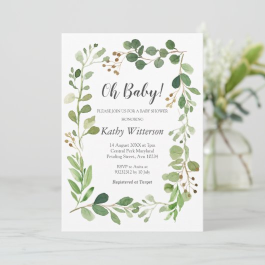 Krans Greenery Baby shower Kaart (Staand voorkant)