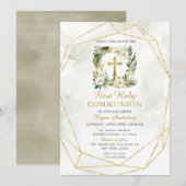 Krans groen witte rozen eerste heilige communie kaart (Voorkant / Achterkant)