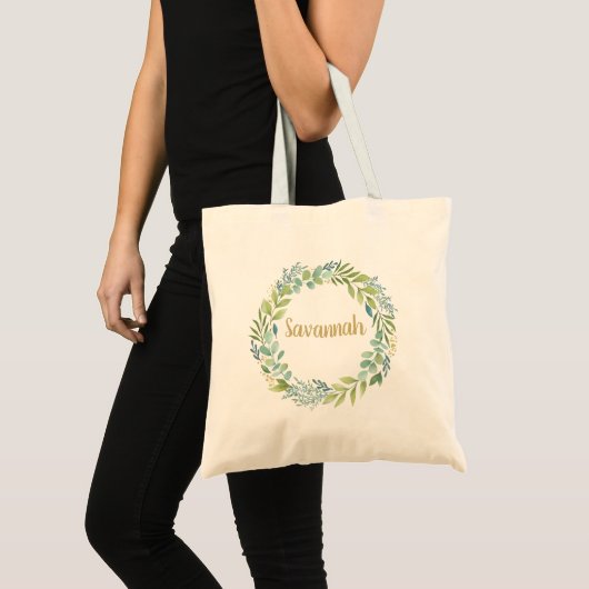 Krans Groene Bladeren Gepersonaliseerde Canvas tas (Voorkant (product))