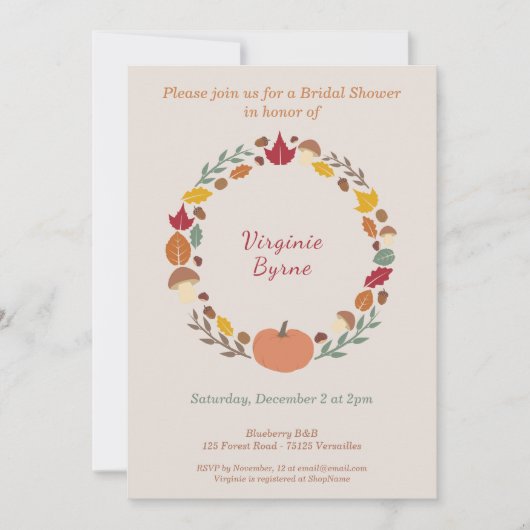 Krans & Herfst bruids doucheuitnodiging Kaart (Voorkant)