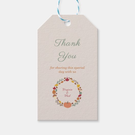 krans & herfst bruiloft dank u cadeau Labels Cadeaulabel (Voorkant)