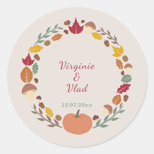 Krans & Herfst Bruiloft Sticker (Voorkant)