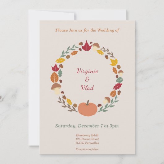 Krans & herfst bruiloft uitnodiging (Voorkant)