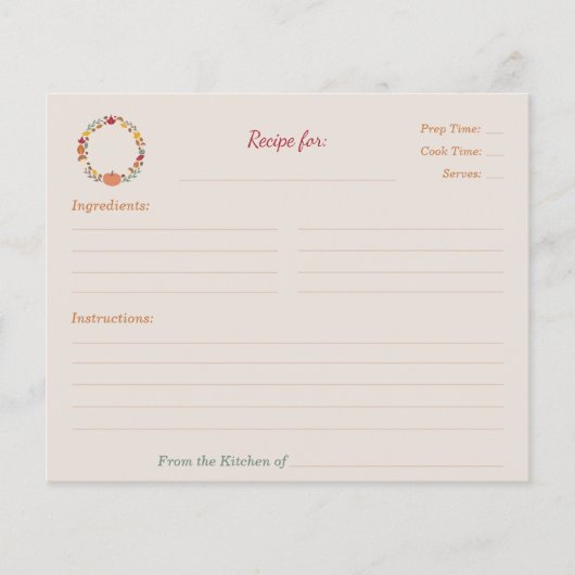 Krans & Herfst Vrijgezellenfeest Recept Kaart (Voorkant)