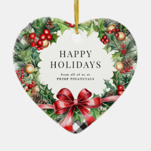 Krans Holly Berries Black Plaid Business Keramisch Ornament