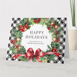 Krans Holly Berries Black Plaid Zakelijke vakantie Kaart
