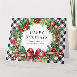 Krans Holly Berries Black Plaid Zakelijke vakantie Kaart