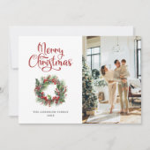 Krans Holly bessen Foto Merry Christmas Kaart (Voorkant)