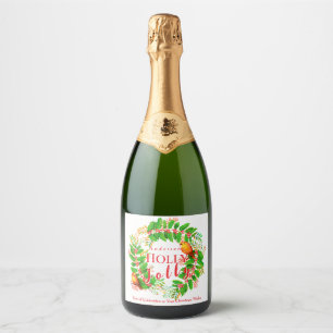 Krans Holly Jolly Familie Witte Drank Label Set Sparkling Wijnetiket