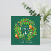 Krans Holly Jolly Family Green Feestdagenkaart (Staand voorkant)