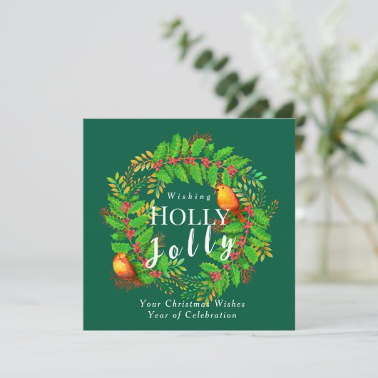 Krans Holly Jolly Family Green Feestdagenkaart (Staand voorkant)