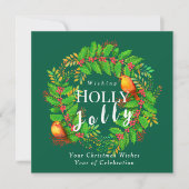 Krans Holly Jolly Family Green Feestdagenkaart (Voorkant)