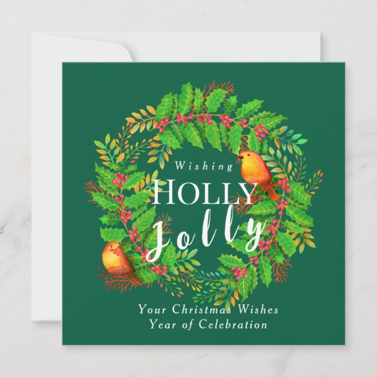Krans Holly Jolly Family Green Feestdagenkaart (Voorkant)