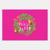 Krans Holly Jolly Family Hot Pink Inpakpapier Vel (Voorkant 3)