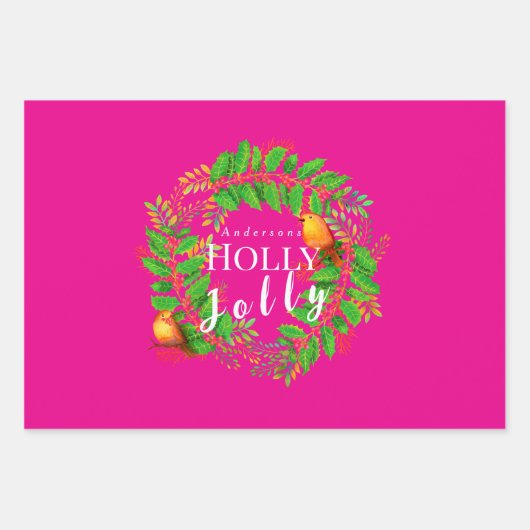 Krans Holly Jolly Family Hot Pink Inpakpapier Vel (Voorkant 2)