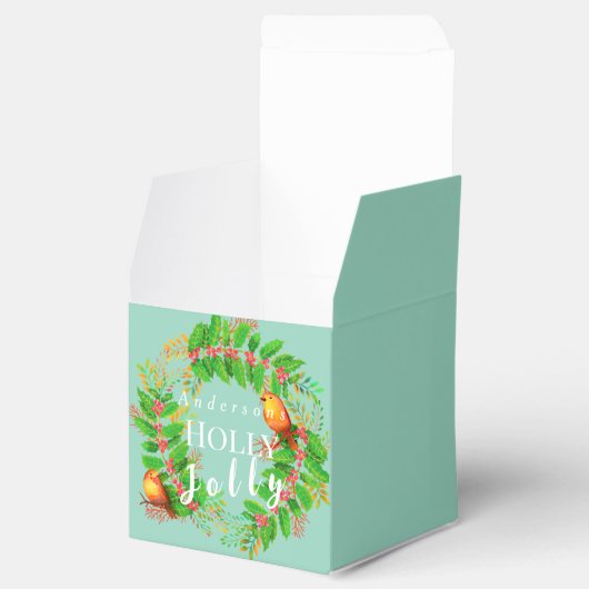 Krans Holly Jolly Family licht Blauwgroen Bedankdoosjes (Geopend)