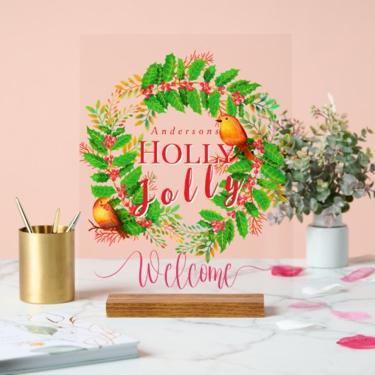 Krans Holly Jolly Family White Acryl Bord (Huwelijk)