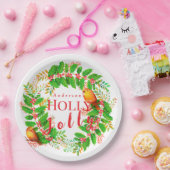 Krans Holly Jolly White Papieren Bordje (Feest)