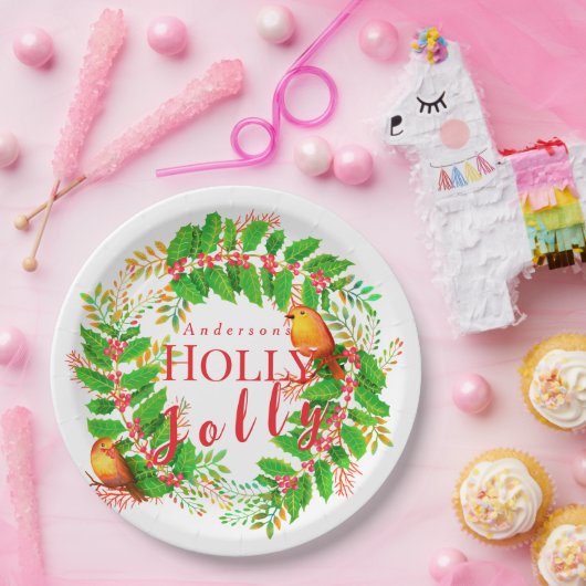 Krans Holly Jolly White Papieren Bordje (Feest)