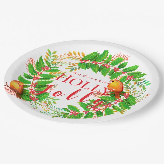 Krans Holly Jolly White Papieren Bordje (Gekanteld)