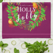 Krans Holly Jolly Wine Theedoek (Gevouwen)