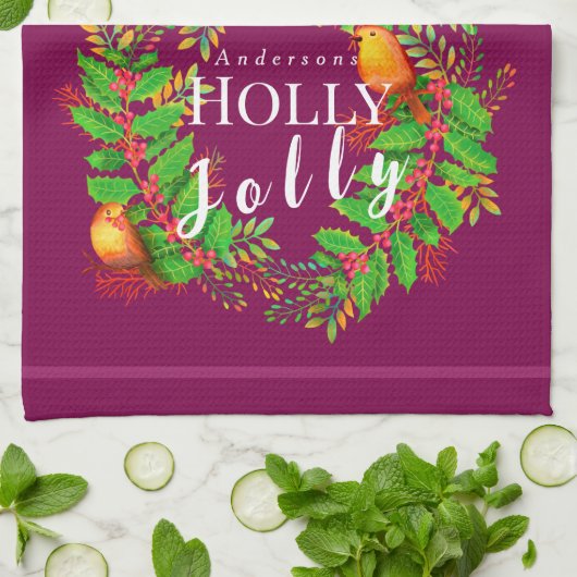 Krans Holly Jolly Wine Theedoek (Gevouwen)