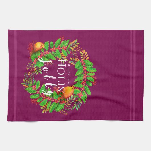 Krans Holly Jolly Wine Theedoek (Horizontaal)