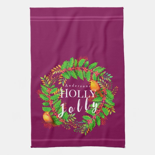 Krans Holly Jolly Wine Theedoek (Verticaal)