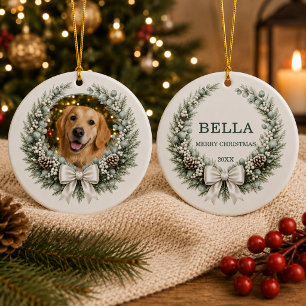 Krans Hond Dier Kerst Boog Foto Keramisch Ornament