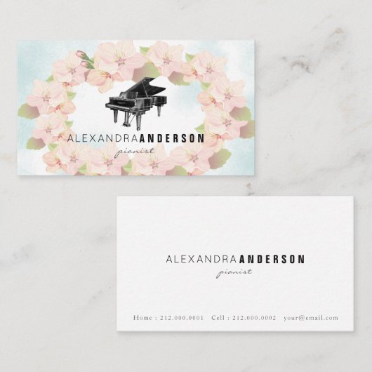Krans Kersenbloesems  Piano Visitekaartje (Voorkant / Achterkant)