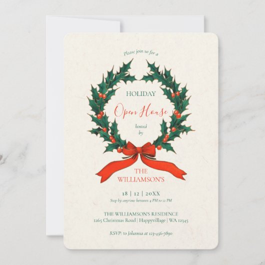 Krans Kerst Open Huis Uitnodiging Vintage (Voorkant)