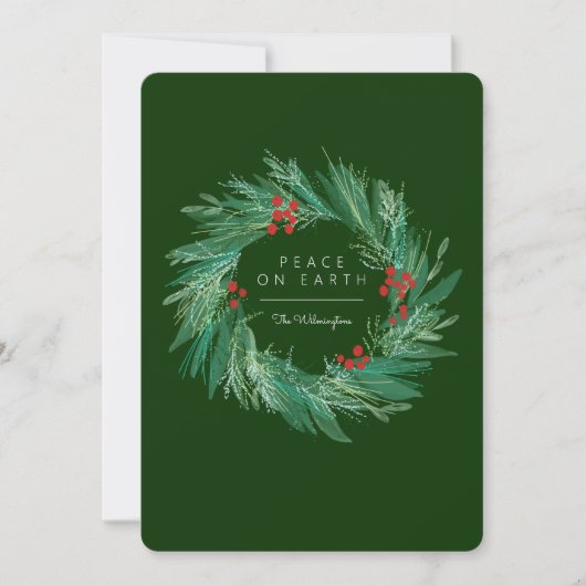 Krans Kerst Vakantie Plat Kaart Vrede op Aarde (Voorkant)