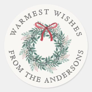 Krans Kerstbrief Sluitzegels met Festieve Bladeren Ronde Sticker