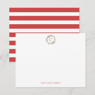 Krans kerstbriefpapier met strepen en monogram notitiekaartje