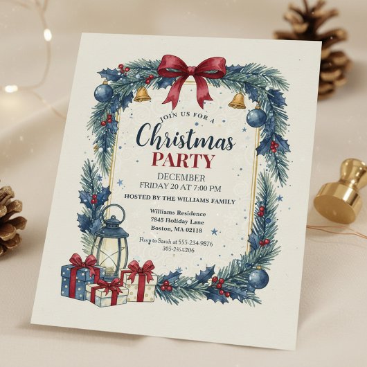 Krans Kerstfeest Uitnodiging Blauw