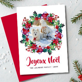 Krans Kerstkaart met Joyeux Noël Wreath Foto