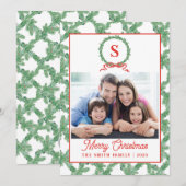 Krans Kerstkaart met Monogram Boog Kaart (Voorkant / Achterkant)